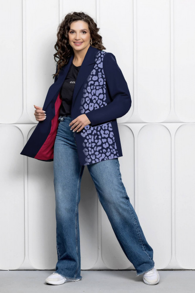 Жакет с принтом и приталинованием для капсульного гардероба Gold Style 2661 темно-синий - фото 4