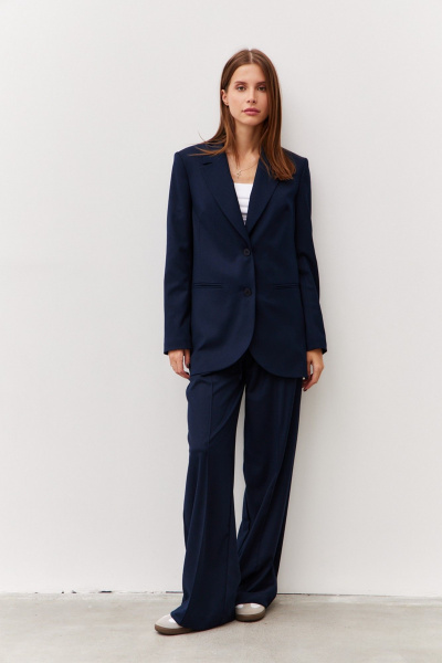 Брюки широкого силуэта из гладкой костюмной ткани Luitui R2019 темно-синий - фото 3
