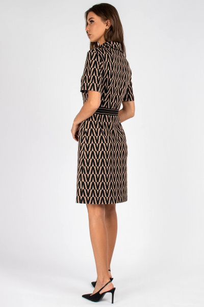 Платье полуприлегающее с эластичной тесьмой и коротким рукавом VIZAVI 807 черный/кэмел - фото 9