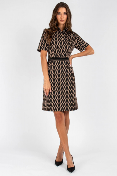 Платье полуприлегающее с эластичной тесьмой и коротким рукавом VIZAVI 807 черный/кэмел - фото 8
