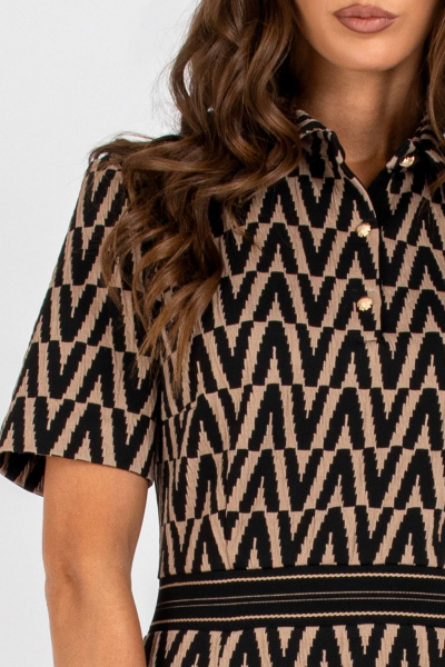 Платье полуприлегающее с эластичной тесьмой и коротким рукавом VIZAVI 807 черный/кэмел - фото 5