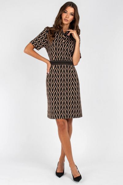 Платье полуприлегающее с эластичной тесьмой и коротким рукавом VIZAVI 807 черный/кэмел - фото 4