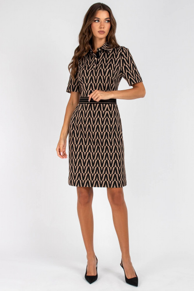 Платье полуприлегающее с эластичной тесьмой и коротким рукавом VIZAVI 807 черный/кэмел - фото 3