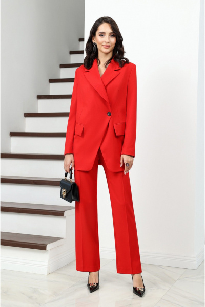 Деловой костюм с жакетом и брюками из текстиля Lissana 4936 брусничный - фото 1