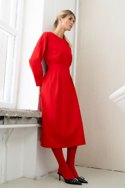 Платье миди с застроченными складками и талиевыми вытачками SILVERSPICE S-5423  красный - фото 9
