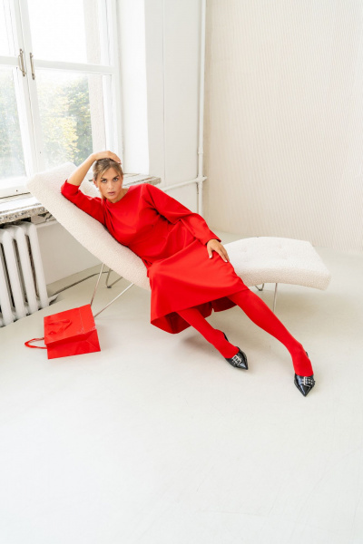 Платье миди с застроченными складками и талиевыми вытачками SILVERSPICE S-5423  красный - фото 8