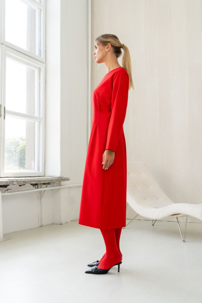 Платье миди с застроченными складками и талиевыми вытачками SILVERSPICE S-5423  красный - фото 7