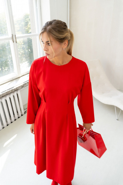 Платье миди с застроченными складками и талиевыми вытачками SILVERSPICE S-5423  красный - фото 6