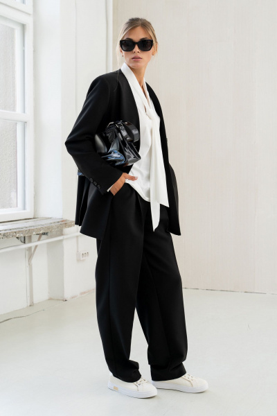 Деловой костюм из текстиля свободный жакет и брюки SILVERSPICE S-1418 - фото 11