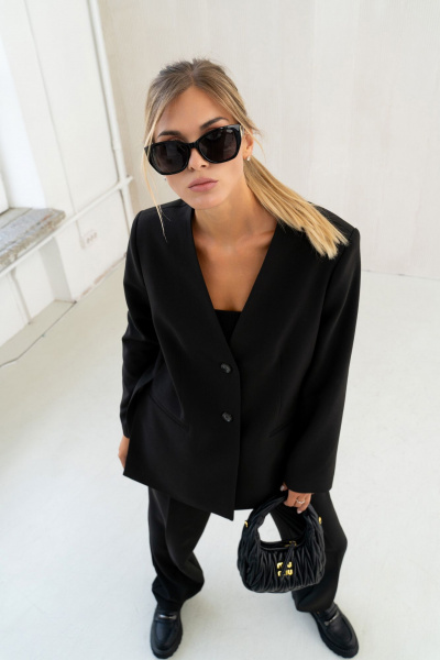 Деловой костюм из текстиля свободный жакет и брюки SILVERSPICE S-1418 - фото 9