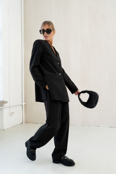 Деловой костюм из текстиля свободный жакет и брюки SILVERSPICE S-1418 - фото 7