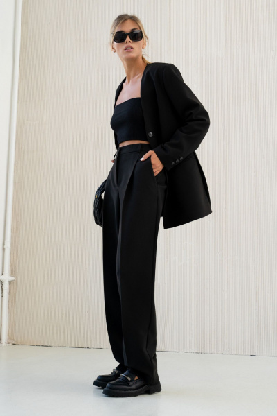 Деловой костюм из текстиля свободный жакет и брюки SILVERSPICE S-1418 - фото 1