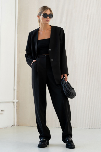 Деловой костюм из текстиля свободный жакет и брюки SILVERSPICE S-1418 - фото 5