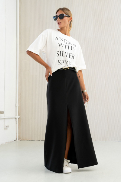 Юбка-макси расклешенная с разрезом и потайной молнией SILVERSPICE S-4406 черный - фото 6