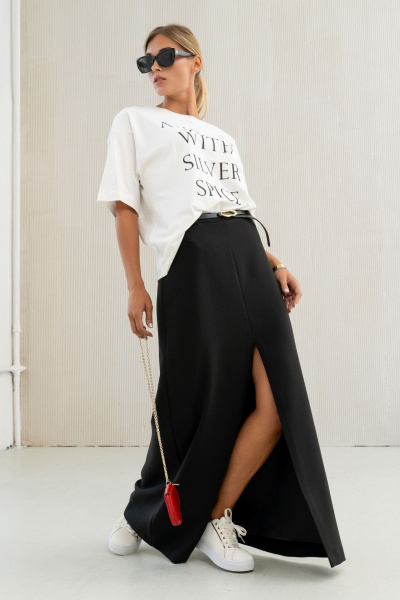 Юбка-макси расклешенная с разрезом и потайной молнией SILVERSPICE S-4406 черный - фото 4