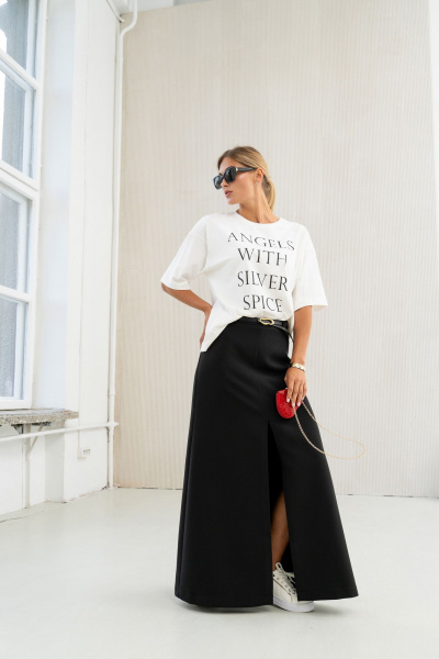 Юбка-макси расклешенная с разрезом и потайной молнией SILVERSPICE S-4406 черный - фото 3