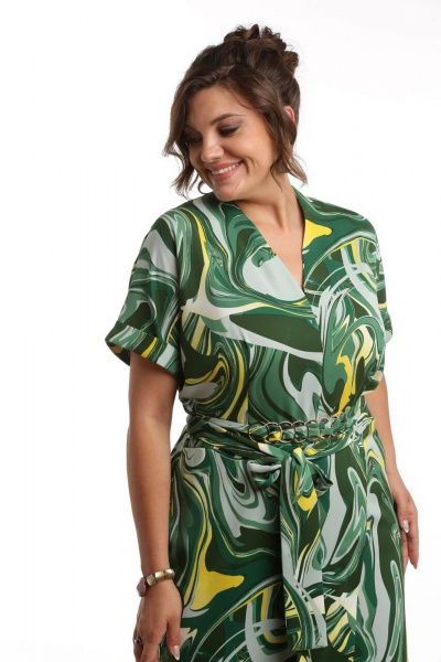 Нарядное платье с запахом и съемным поясом Rishelie 967 зеленый - фото 5