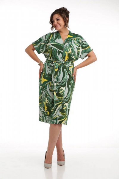 Нарядное платье с запахом и съемным поясом Rishelie 967 зеленый - фото 4