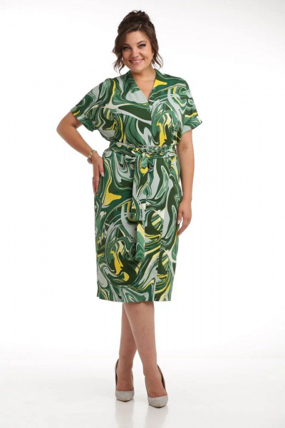 Нарядное платье с запахом и съемным поясом Rishelie 967 зеленый - фото 1