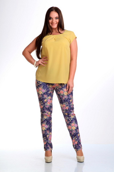Летний женский комплект блуза и брюки в полоску Liona Style 443 желтый - фото 1