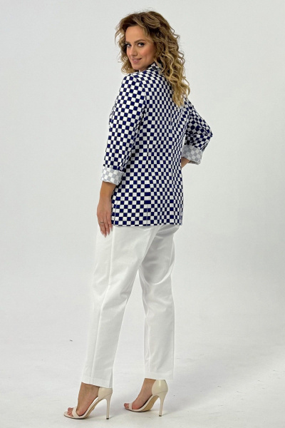 Демисезонный двубортный жакет из хлопковой ткани Condra 15082 белый-синий - фото 5