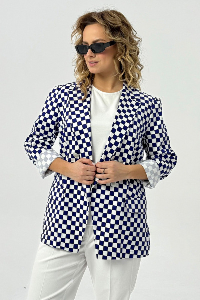 Демисезонный двубортный жакет из хлопковой ткани Condra 15082 белый-синий - фото 2