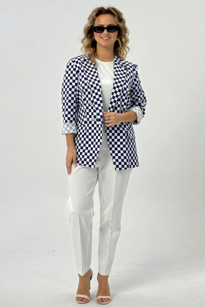 Демисезонный двубортный жакет из хлопковой ткани Condra 15082 белый-синий - фото 1