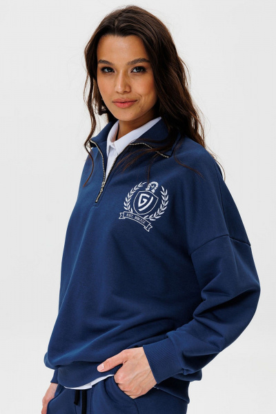 Синий демисезонный джемпер из хлопка с вышивкой, стиль для повседневных образов GO F4077/20-01. 164-170 - фото 4