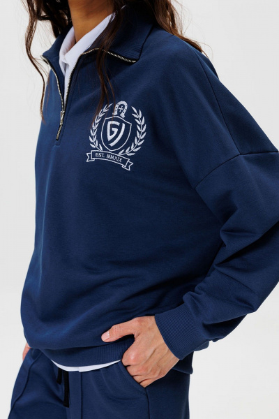 Синий демисезонный джемпер из хлопка с вышивкой, стиль для повседневных образов GO F4077/20-01. 164-170 - фото 2