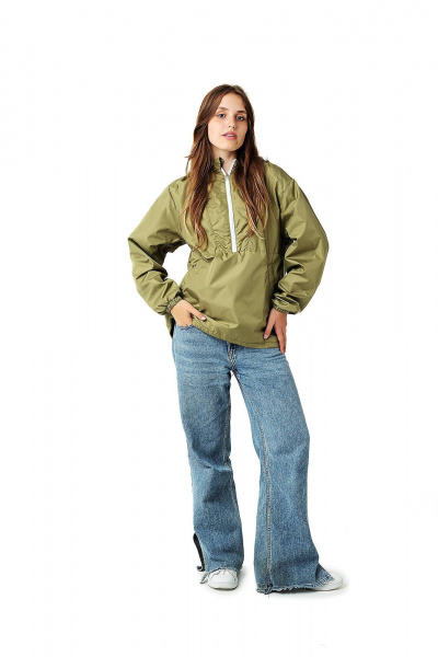 Зеленый демисезонный анорак из дюспо с капюшоном и флисом MT.Style 249761165 - фото 1