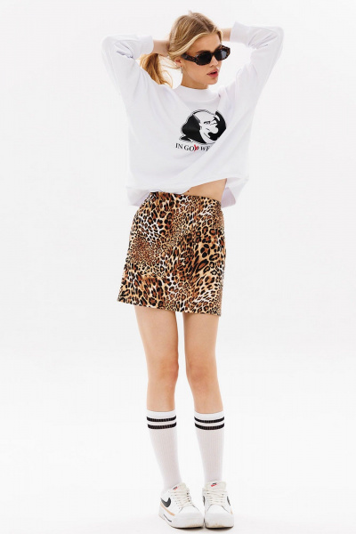 Белый свитшот с печатью и спущенными плечами GO F4083/01-01. 170-176 - фото 6