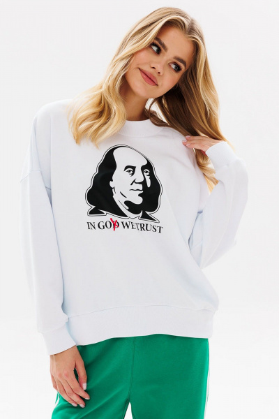 Белый свитшот с печатью и спущенными плечами GO F4083/01-01. 170-176 - фото 1