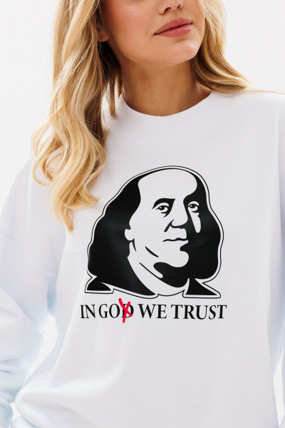 Белый свитшот с печатью и спущенными плечами GO F4083/01-01. 170-176 - фото 4