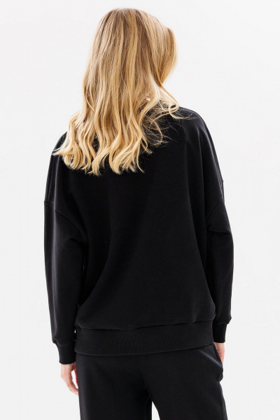Черный свитшот с дизайнерской печатью и спущенными плечами GO F4083/40-02. 164-170 - фото 4