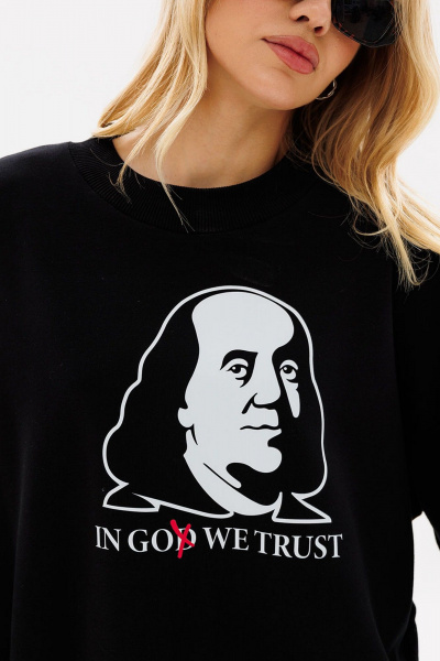 Черный свитшот с печатью и спущенными плечами GO F4083/40-02. 170-176 - фото 3