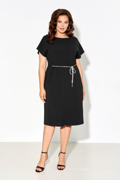 Черное платье полуприлегающего силуэта с капельным вырезом IVA 1616 - фото 1