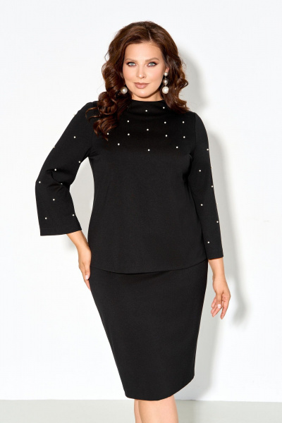 Черный костюм с юбкой-карандаш и застежкой на молнию IVA 1626 - фото 8