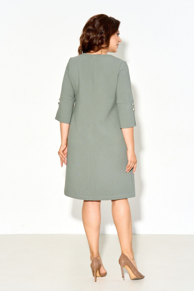 Демисезонное женское платье с округлым вырезом и пуговицами IVA 1630 хаки - фото 2