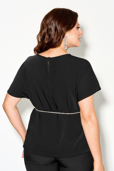 Женская демисезонная черная блуза с поясом из текстиля IVA 1649 черный - фото 2