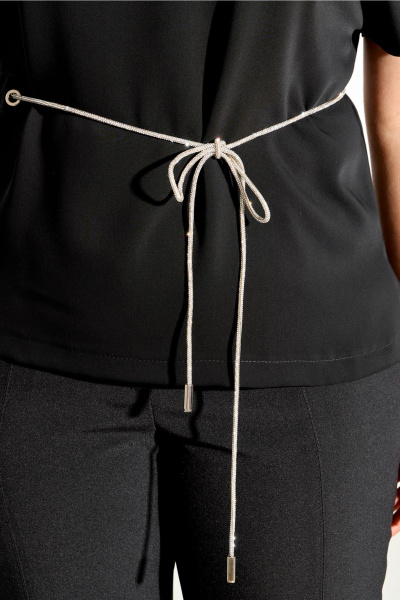 Женская демисезонная черная блуза с поясом из текстиля IVA 1649 черный - фото 6