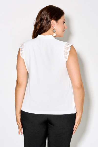 Блуза полуприлегающего силуэта из струящейся ткани с кружевом IVA 1687 молочный - фото 7