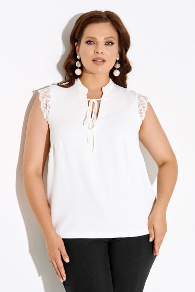 Блуза полуприлегающего силуэта из струящейся ткани с кружевом IVA 1687 молочный - фото 2