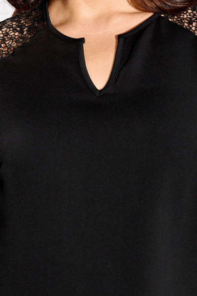 Блуза с регланом и кружевом из легкой текстильной ткани IVA 1688 черный - фото 7