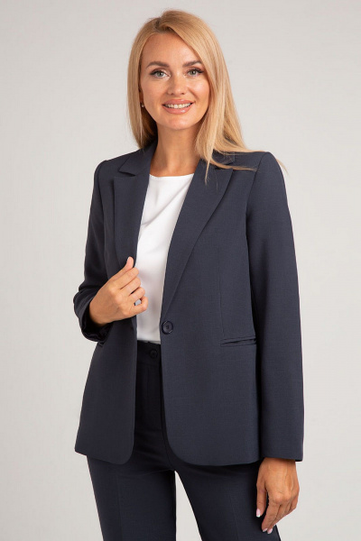 Деловой костюм-двойка с полуприталенным жакетом и брюками IVARI 10403/1 графит_синий - фото 8