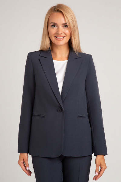Деловой костюм-двойка с полуприталенным жакетом и брюками IVARI 10403/1 графит_синий - фото 7
