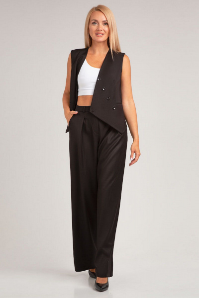 Костюм-двойка с асимметричным жилетом и брюками палаццо IVARI 20713 черный - фото 6
