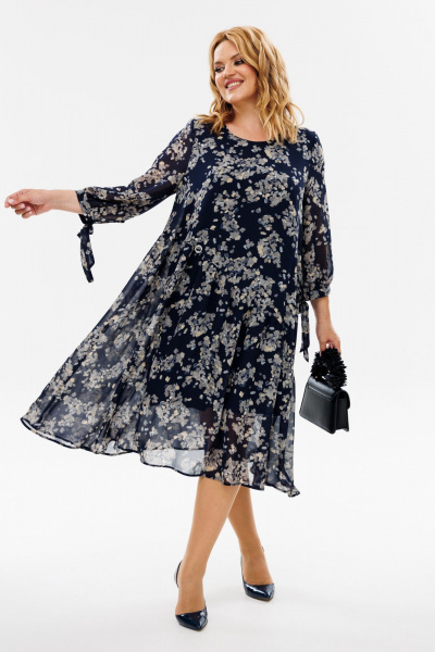 Круглогодичное синее нарядное платье из шифона с воланами и стразами Michel chic 2164 абстракция - фото 3