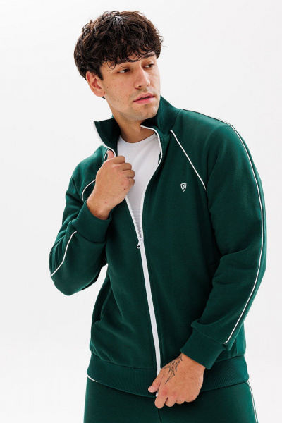 Зеленый джемпер с логотипом и карманами из трикотажа GO M4082/25-02. 182-188 - фото 1