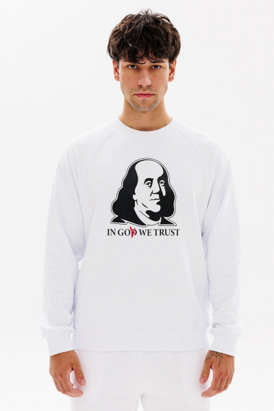 Круглогодичный белый свитшот с дизайнерской печатью и реглан рукавом GO M4083/01-01. 176-182 - фото 4