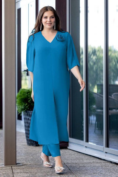Демисезонный комплект из туники и брюк из текстиля Gold Style 2660 темная_бирюза - фото 7